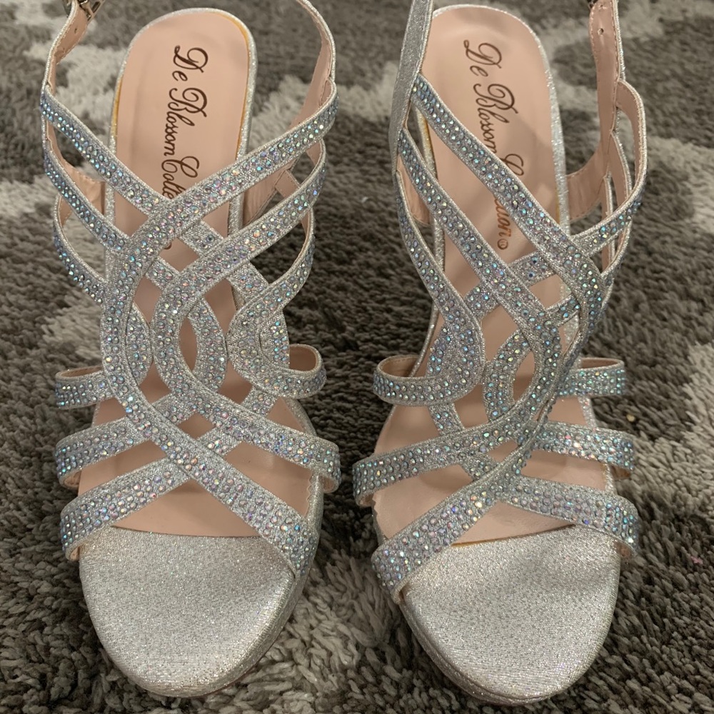 Sparkly silver strap heels